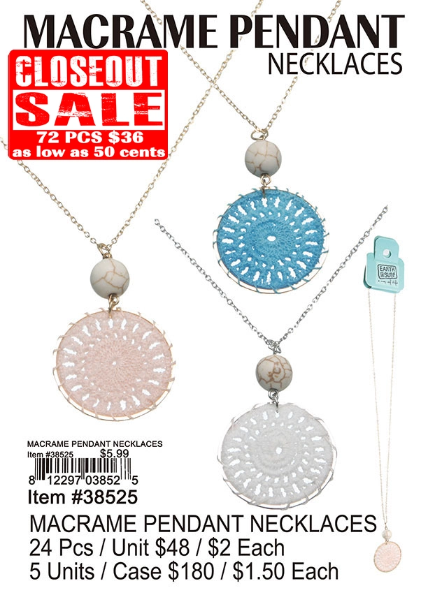 Macrame Pendant Necklaces - Closeout 72 Pcs.